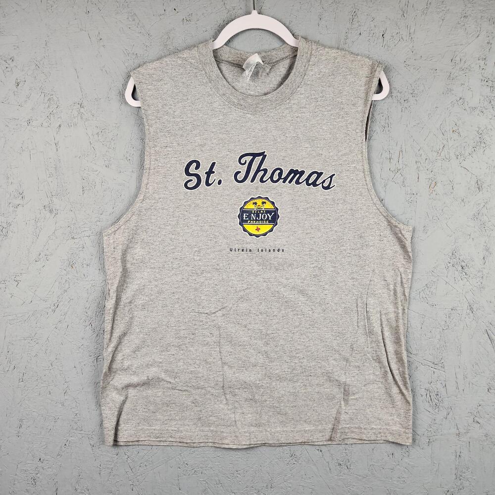 Vintage St Thomas Shirt Mens Large Gray Virgin Islands Muscle Souvenir Graphic